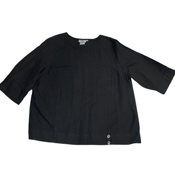 Hot Cotton Tops - Hot Cotton Woman Black Linen Blend Boxy Blouse 3/4 Sleeve Sz 1X Lagenlook